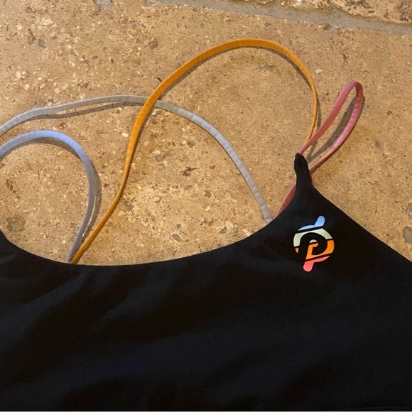 PELOTON Women Black Multicolor Strap Athletic Sports Bra Size Small - Picture 3 of 5